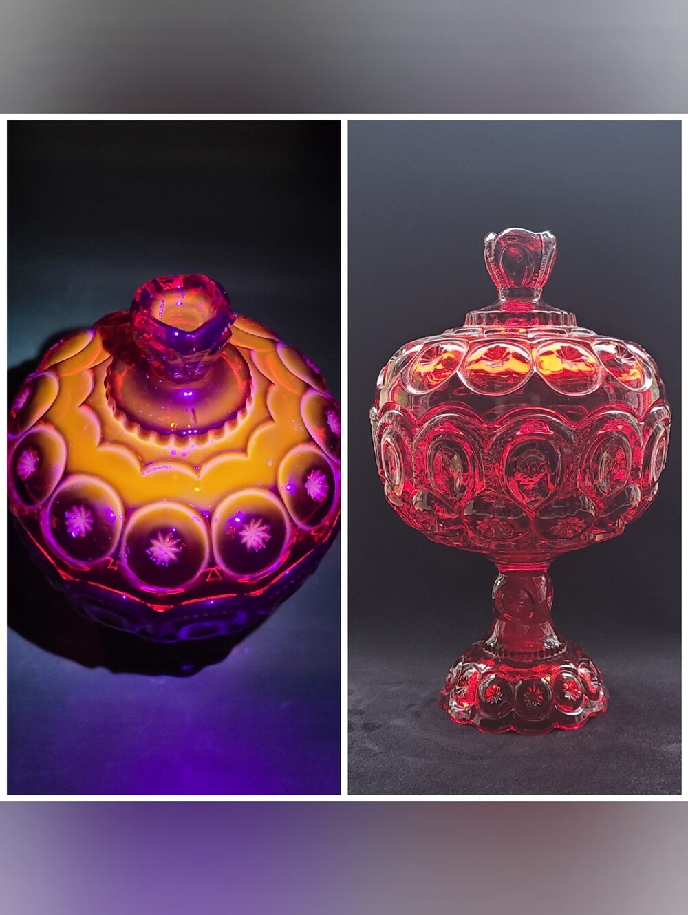 LE Smith Moon And Star Amberina Glass Lidded Dish